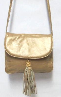 Ganson Vintage gold Leather shoulder crossbody bag purse back pocket tassel - Image 1 of 4