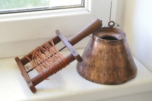 ~~~ Old Cord Copper Barrel Carpenter Drawing Device Marking Line around 1900 ~~~ - Picture 1 of 8