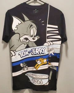 Tom and Jerry Cartoon Graphics T-Shirt Boy's Size Medium 10-12 Black NWT - Picture 1 of 4