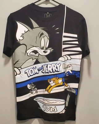 Tom and Jerry Cartoon Graphics T-Shirt Boy's Size Medium 10-12 Black NWT - Image 1 of 4