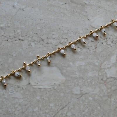 NELLYS 2m  filigrane  Halskette mit Mondstein Gliederkette gold Meterware - Bild 1 von 4