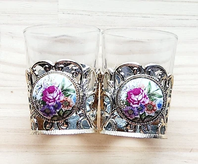 Vaso de chupito de sake japonés con cubierta de motivo de flores vajilla antigua Showa Retro/T Foto 1 de 4