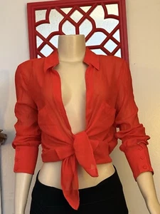 BCBG MAXAzRIA Top Women's Small Red Long Sleeve Blouse, Sheer, Button Cuffs - Picture 1 of 10