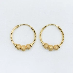 22k 916 Yellow Gold Diamond Cut Round Hoop Disco Ball Earrings 19mm 3g - Picture 1 of 7