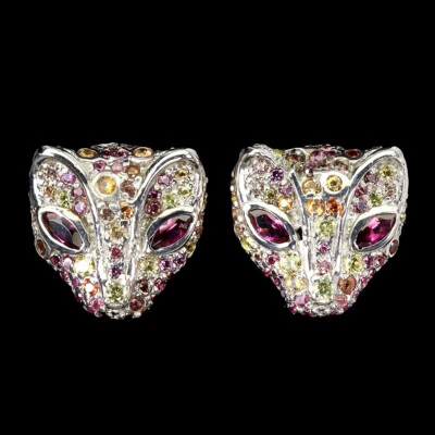 925 Sterling Silver Earrings Rhodolite Sapphire Natural Gemstone jewelry - Image 1 of 4