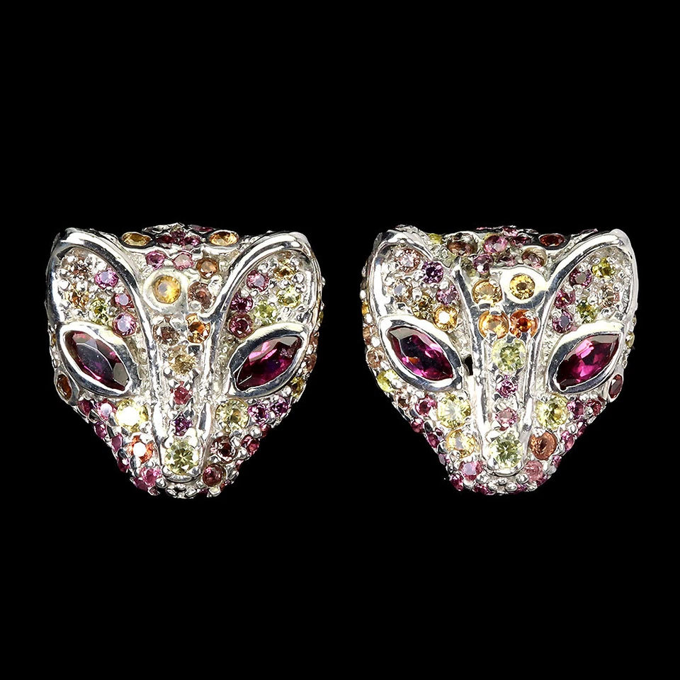 Orecchini In Argento Sterling 925 Con Gemma Naturale Di Rodolite E Zaffiro - Immagine 1 di 4