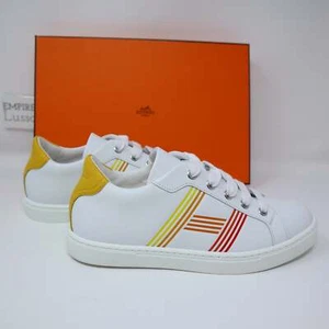 $800 36.5 NEW HERMES SNEAKER AVANTAGE White Multicolor Yellow Red Orange - Picture 1 of 11