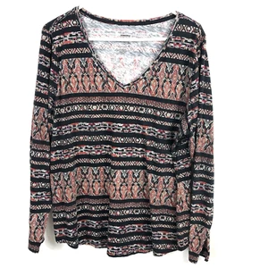 Women's Sonoma The Everyday Tee V-Neck Red Black Gray Geometric Long Sleeve XXL - Picture 1 of 4