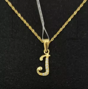 Pendente E Catena Oro 18K 750 Mls. Lettera J Con Zirconie - Foto 1 di 6