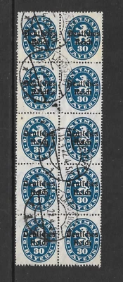 BAVARIA SCOTT O56 USED BLOCK/10 - 1920 30pf DK BLUE - OFFICIAL ISSUE WITH OVPT - Image 1 of 2