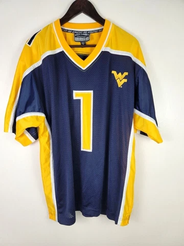 West Virginia Mountaineers NCAA 2XL Steve & Barry'S #1 Blue Jersey SEWN NWOT Se Cover