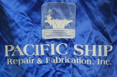 Chaqueta de satén de colección Pacific Ship Repair & Fabrication azul marino talla GRANDE Foto 1 de 4