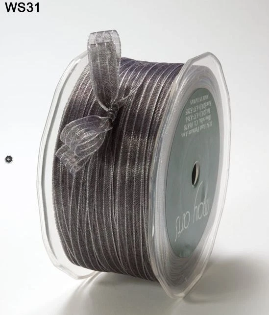 3/8" Sheer Iridescent Pinstripe Ribbon - May Arts - WS31 - Silver/Grey - 100 yds - Image 1 of 1