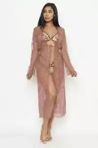Pink Lace Long Sleeve Open Front Cardigan Size Small Cover Up Summer Travel - Picture 1 of 3