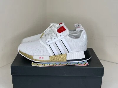 Adidas NMD R1 Tokyo White Gold Red Kids Youth Junior Sizes FY6628 - Image 1 of 4