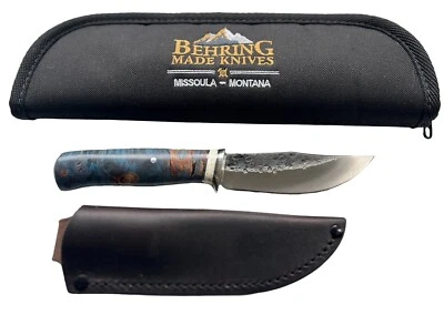 Fixed Blade Behring Made 4 1/4" Blue Maple and Ox Clip Point DH-1561 - Image 1 of 4
