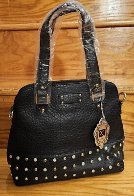 YOKI 钱包 手提包 铆钉脚 2 手柄 可调肩带 黑色 全新 10x9x4 — 第 1/4 张图片