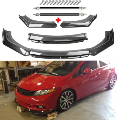 For 9th Honda Civic Front Bumper Lip Splitter Spoiler Carbon Fiber Strut Rod Foto 1 de 4