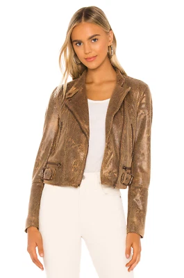 Free People Snakeskin Fenix Vegan Leather Moto Jacket size S $198 - Image 1 of 4
