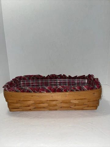 1994 Longaberger Bread Basket with Green  and Maroon Stripe Liner and Protector Cover