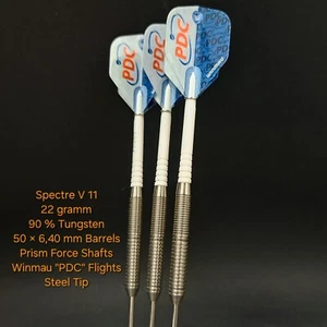 Steel Darts, Spectre V 11, 90% Tungsten, 22 gramm, 6,40 mm Barrels, Neu Set up. - Bild 1 von 3