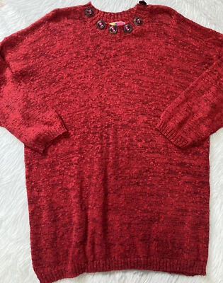 Suéter de Colección Sam & Max Mujer’s Manga 3/4 Algodón Oversize Rojo Negro Años 80’s Foto 1 de 4