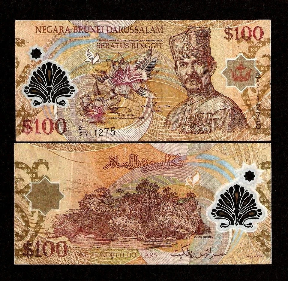 BRUNEI 100 RINGGIT P-29 2004 1st type POLYMER Commemorative NOTE MONEY BANK NOTE - Image 1 of 1