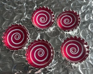 Set 5 20mm Glass Cabochon Metal Shank Back Buttons Decorative Edge Red/white - Picture 1 of 1