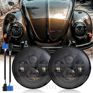 For VW Beetle 1967-1979 Black 7" Inch Round LED Headlights High Low Beam White