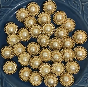 White Faux Rhinestone Gold Double Border Shank Button 30mm Lot of 2 AA301 - Picture 1 of 8