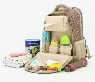Mochila Bolsa de Pañales para Bebé Multifunción Múltiples Compartimentos Beige Lunares Foto 1 de 4
