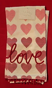 TWO SETS OF 2 NICOLE MILLER HOME KITCHEN TOWELS HEARTS STRIPES LOVE COTTON NWT - Picture 1 of 5