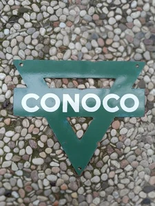 Vintage Conoco NOT Porcelain Triangle Sign 10 x 8.5 inch gas pump Dispenser sign - Picture 1 of 13