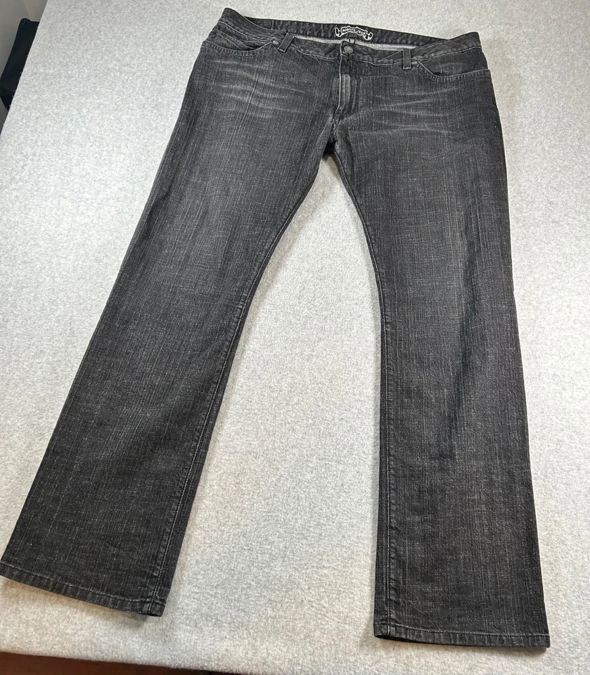 VTG Robins Jeans Mens 40x32 Black Studded Long Flap Designer USA (TAG 42) - Image 1 of 4