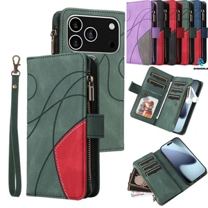 Zipper Flip Wallet Case Phone Cover for iPhone 17 Pro Max 17 Pro 16 Plus 17 16 - Picture 1 of 17