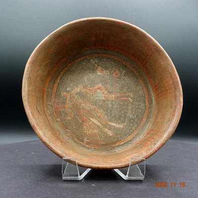 Pre-Columbian Authentic Artifact Ceramic Pottery Poly-Chrome Maya Bird Bowl - Image 1 of 4