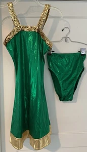 Showtime Creations Dance Set Size XS 2 Piece Dress & Briefs Green/Gold Trim - Picture 1 of 7