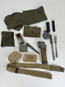 VTG Lot Of Military Field Gear WWII & Korea Flashlight Oil Can Bandolier Sling - Picture 1 of 4