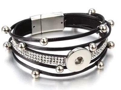 Snap Jewelry Magnetic Black Leather Bracelet Fits 18-20mm Ginger Charms 8" - Image 1 of 3