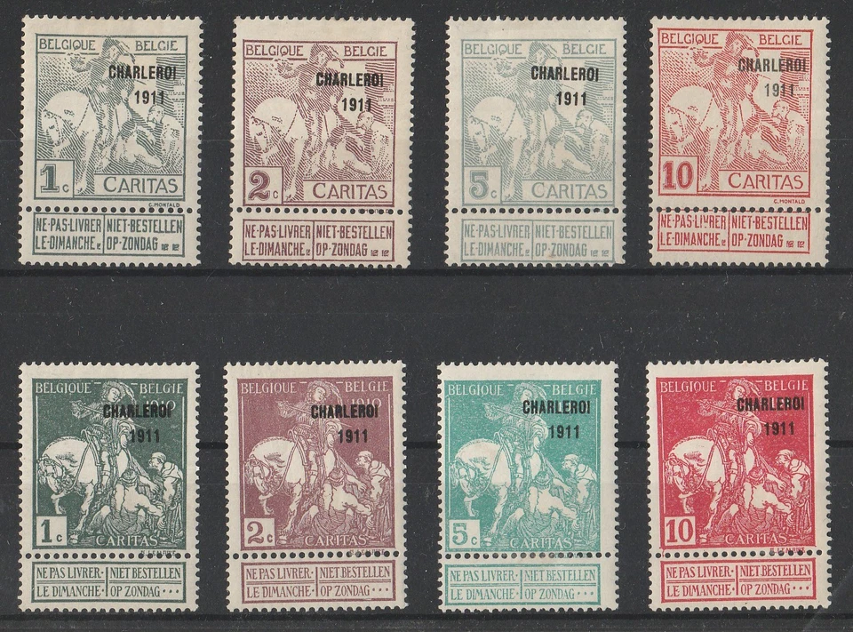 Estampillas de Bélgica: OCB/COB #100-107 Charleroi 1911 sobreimpresión de 1911, MH completa Foto 1 de 1