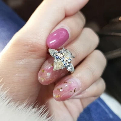 Wedding Ring Fashion Cubic Zircon Sz 6-10 Jewelry Pear Cut Plated Silver - Image 1 of 4