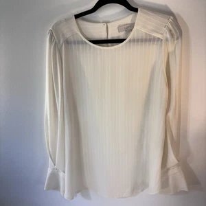 Loft halbtransparente Bluse Creme Streifen. Damen Größe LG Goldknöpfe altes Geld - Bild 1 von 9