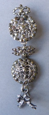 Broche Chatelaine clavet porte montre bijou ancien 19e siècle Argent marcassite - Photo 1/4