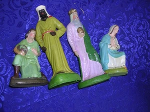 #B Antique 4 Germany Christmas Nativity Composite Paper Mache Figure Lot 6.5" - Picture 1 of 9
