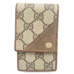 Auth GUCCI Mini Pouch Cigarette Case GG Plus Leather Beige Brown 904.03.716 F/S - Picture 1 of 10