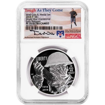 Juego de dólares de plata de la Primera Guerra Mundial 2018-P prueba de $1 NGC PF70UC TravisMills.org ER Foto 1 de 2