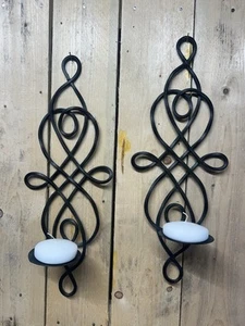 Black Wrought Iron Scroll Sconces Rustic Primitive Decor - Picture 1 of 6