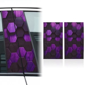 2x Purple Black 3D Honeycomb Door Center Window B-Pillar Panel Cover Sticker - Picture 1 of 9