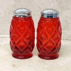Viking Glass Salt & Pepper Shakers Red Orange 4" Handmade USA - Picture 1 of 18