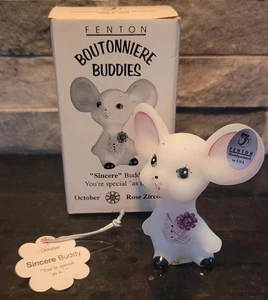 Fenton Glass Garnet Boutonniere Buddy Mouse Sincere October Signed Hand Painted - Picture 1 of 10